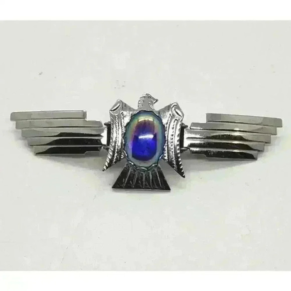 Vtg Hondo Clip Shirt Collar Tie Southwest Eagle & Rainbow Hematite Wil-Aren - Picture 1 of 5